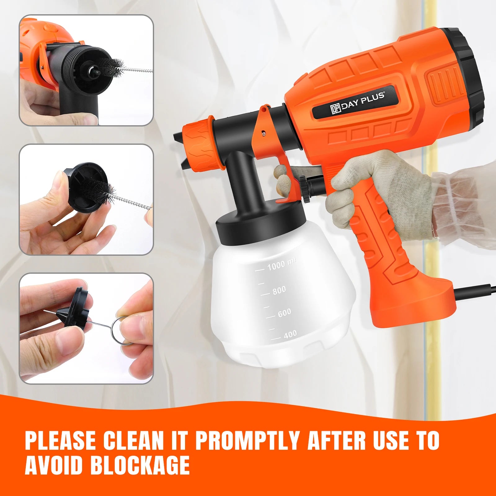 Dayplus 3 Spray Patterns Electric Paint Sprayer, Fence Paint Sprayer, 1000Ml for Fencing and Decking, Spray Gun Handheld