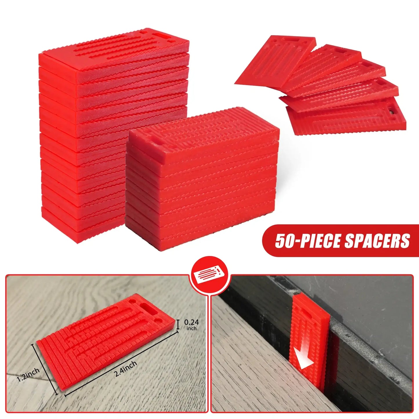 EZARC 55PCS Flooring Tools for Vinyl Plank & Laminate with Heavy Duty Pull Bar, Tapping Block, Knee Pads, Nail Puller, Spacers