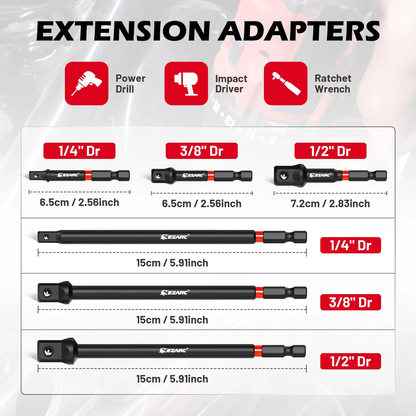 EZARC 14 Piece Impact Socket Adapter Set Square Drive Socket Adapter, Quick-Release & Magnetic Drill Bit Extension