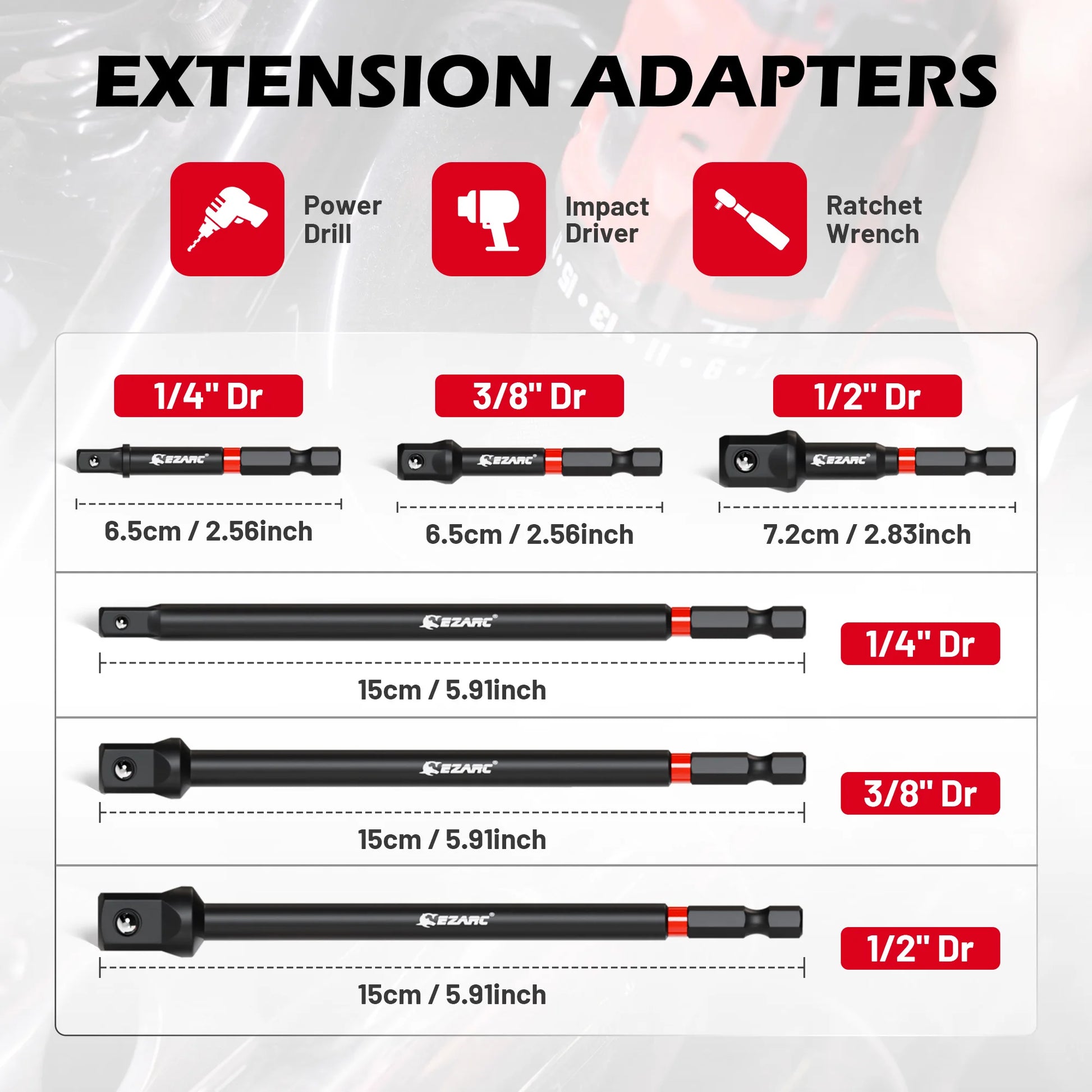 EZARC 14 Piece Impact Socket Adapter Set Square Drive Socket Adapter, Quick-Release & Magnetic Drill Bit Extension