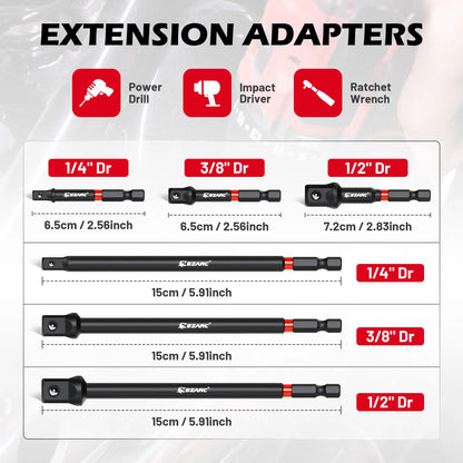 EZARC 14 Piece Impact Socket Adapter Set Square Drive Socket Adapter, Quick-Release & Magnetic Drill Bit Extension