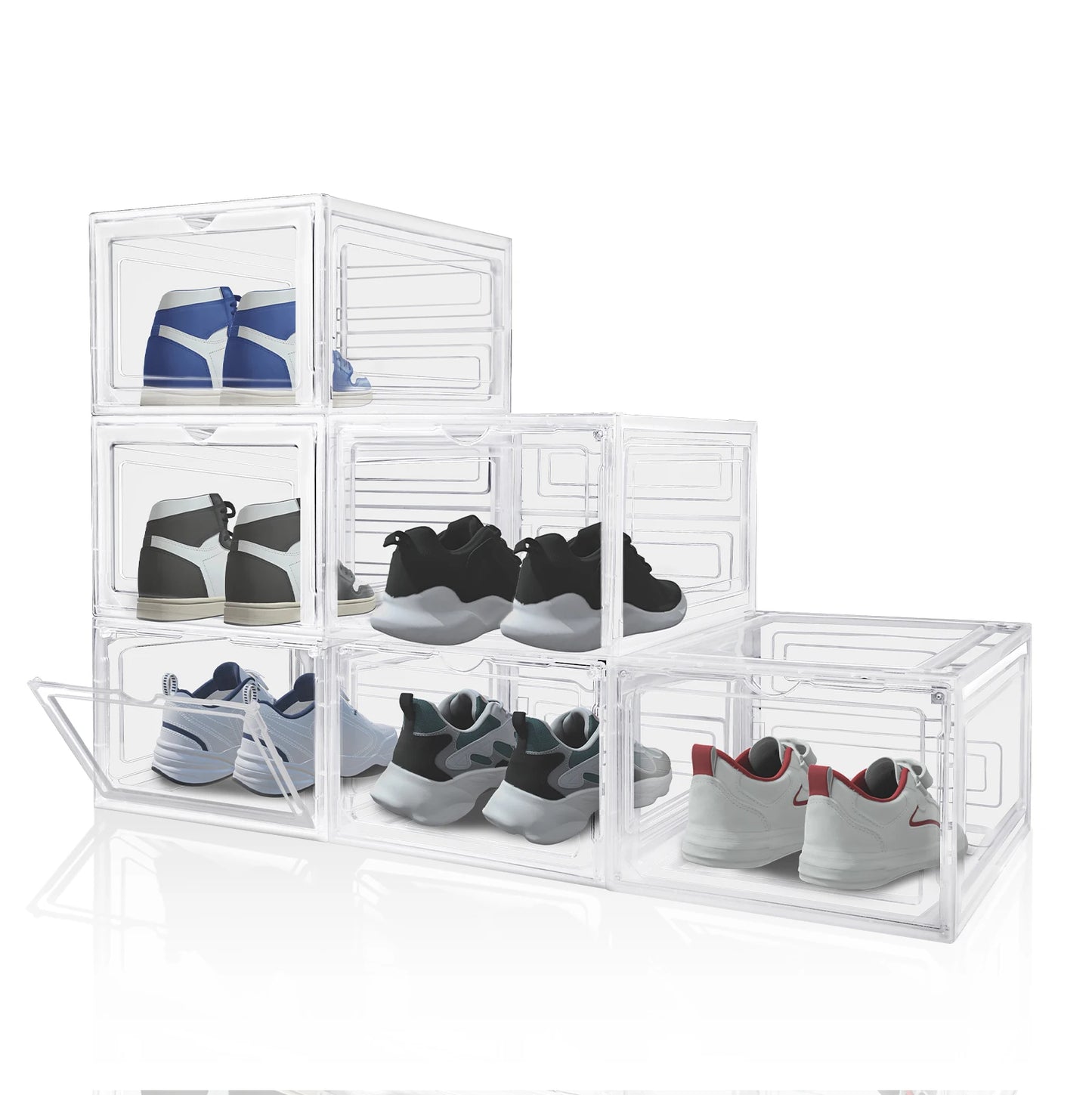 Transparent Shoe Storage Boxes Hard Plastic Stackable Shoe Storage Box Organiser With Magnetic Door
