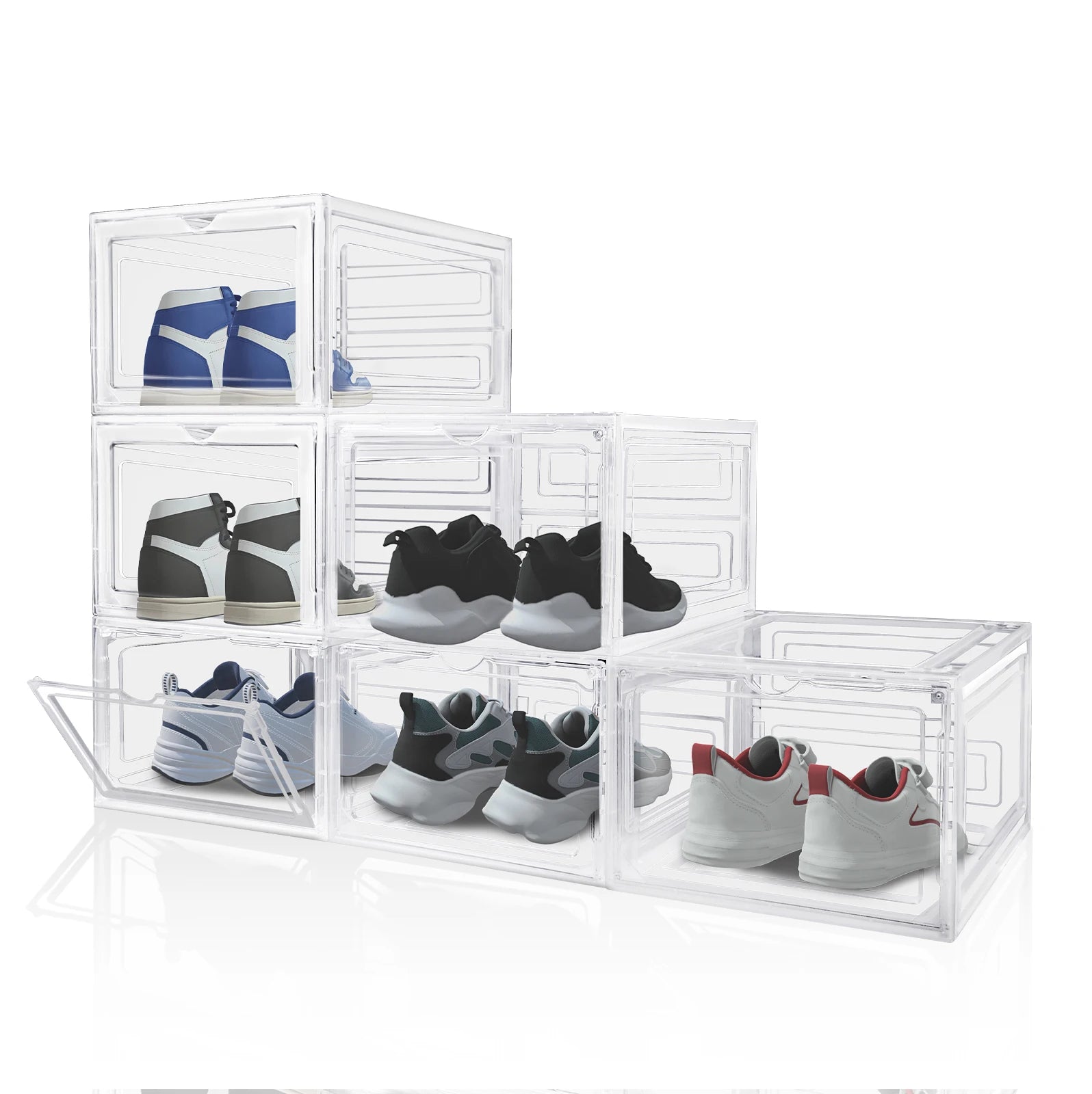 Transparent Shoe Storage Boxes Hard Plastic Stackable Shoe Storage Box Organiser With Magnetic Door