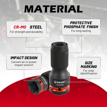 EZARC 4 Piece Impact To Hex Converter, Square Drive Sockets, Impact Wrench Driver Adapter For Ratchet Wrench Drivers