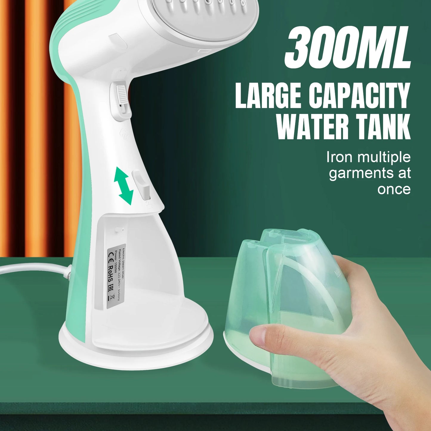 4800W Handheld Garment Steamer Fabric Curtain Clothes Iron Heat Travel Steam for Clothes And Home, 300ML Tank