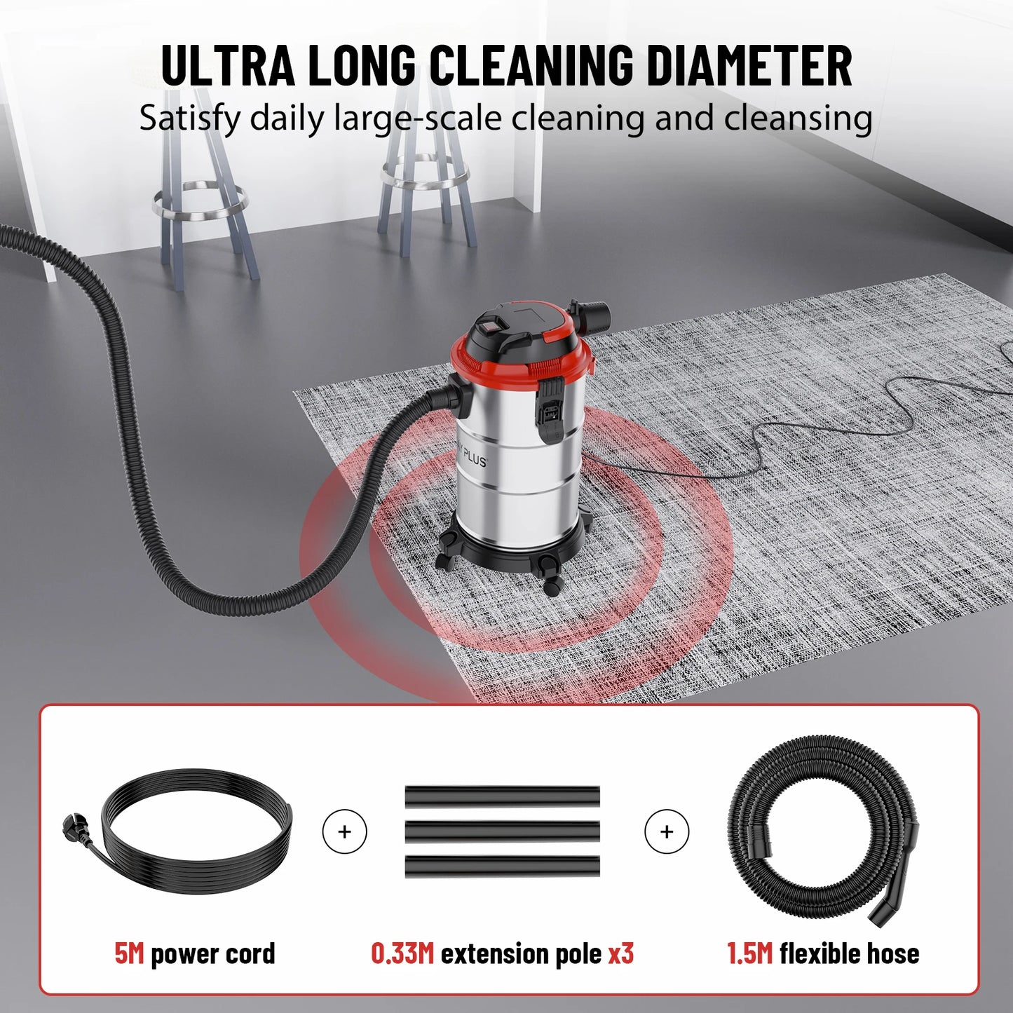 1200W Heavy Duty Wet Dry Vacuum, 20L Industrial Strength For Garage, Car, Workshop, Commercial Use, Blower & Suction Modes