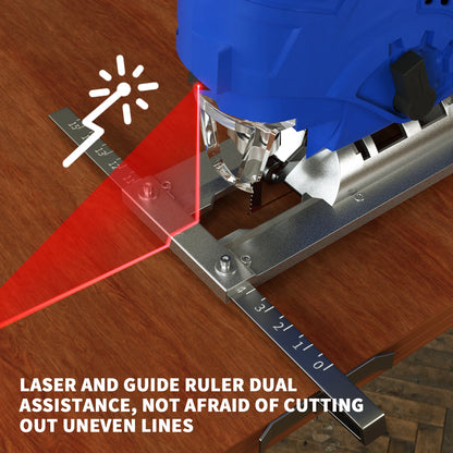 1500W Electric Jigsaw Jig Saw Tool Wood Saw, 6 Speeds Laser Guide Cutting Capacity 100mm Wood, 10mm Metal & 45° Angle