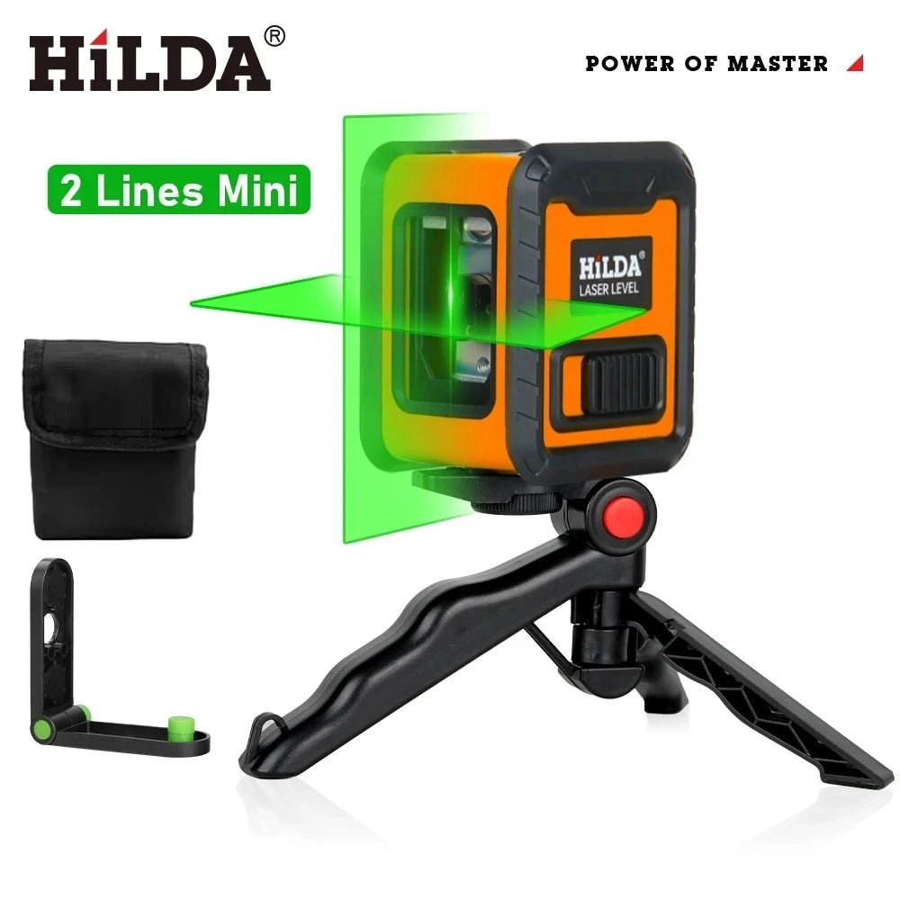 HILDA 2-Line Laser Level Instrument Cross Green Light Horizontal Laser Horizontal and Vertical Self-Leveling Green Beam