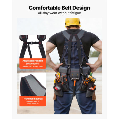 Tool Belt 22 Pockets Waist Adjustable 32 to 68 inch With Suspenders Utility Belt Tool Bag 