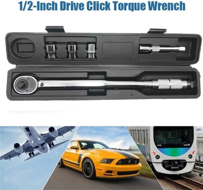 Ratchet Torque Wrench 28-210Nm, 1/2" Wheel Bolt Wheel Nut Wrench Incl. Extension & Wheel Bolt Sockets 17mm / 19mm / 21mm
