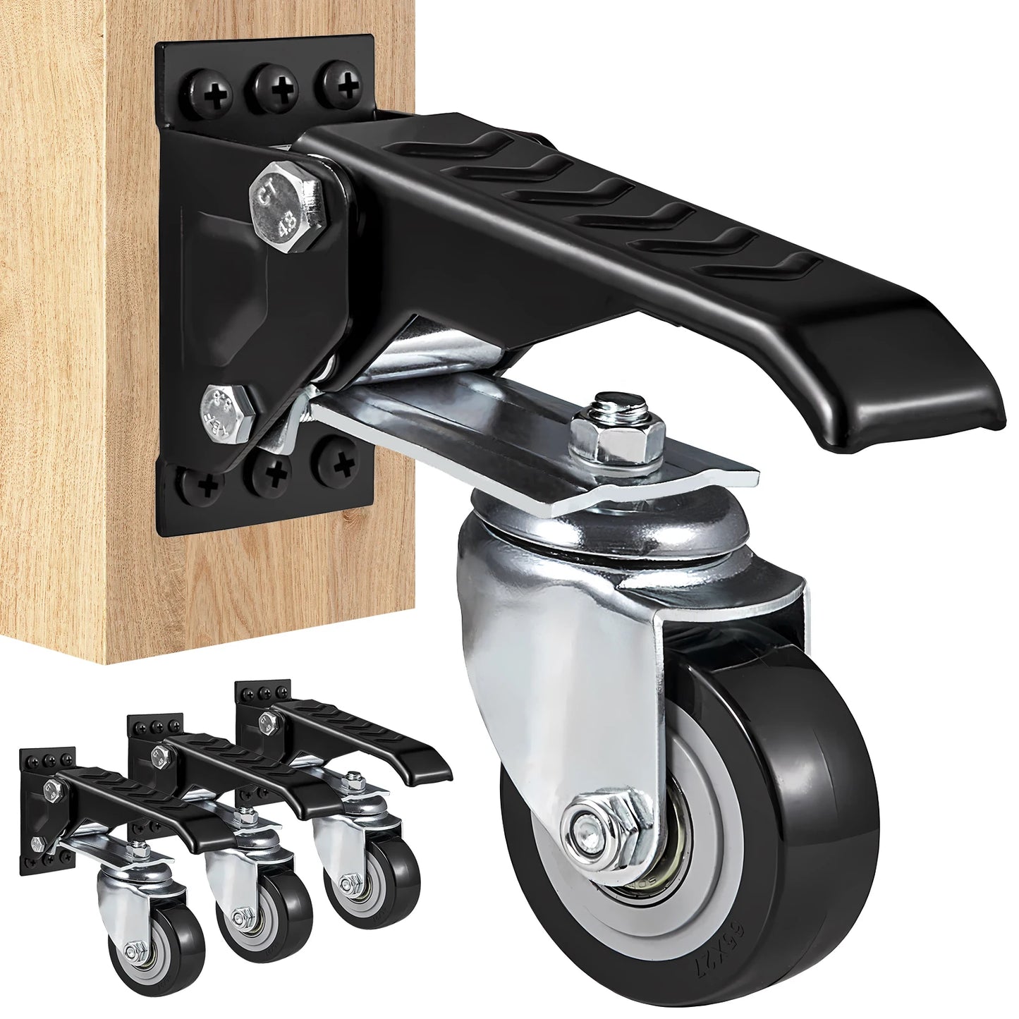 4Pcs Workbench Caster Wheels 2.5" Retractable 360° Swivel Casters Side Mounted Adjustable Stepdown Wheels for Tables