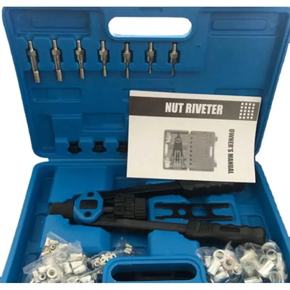 13” Hand Rivet Nut Gun Hand Riveter Rivnut Tool Kit with 7 Pcs Metric Mandrels and 110Pcs Rivet Nuts from M3 to M12