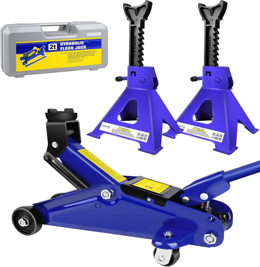 Hydraulic Floor Jack & Stands, 2 Ton Low Profile Hydraulic & 3 Ton Axle Stand Set, Tyre Repair Kit Steel Racing Quick Lift