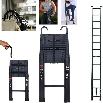 6.2M Heavy Duty Telescopic Ladder 14 Steps Aluminium Extending Roof Ladder With Hooks For Multi-Purpose Indoor Outdoor Ladder