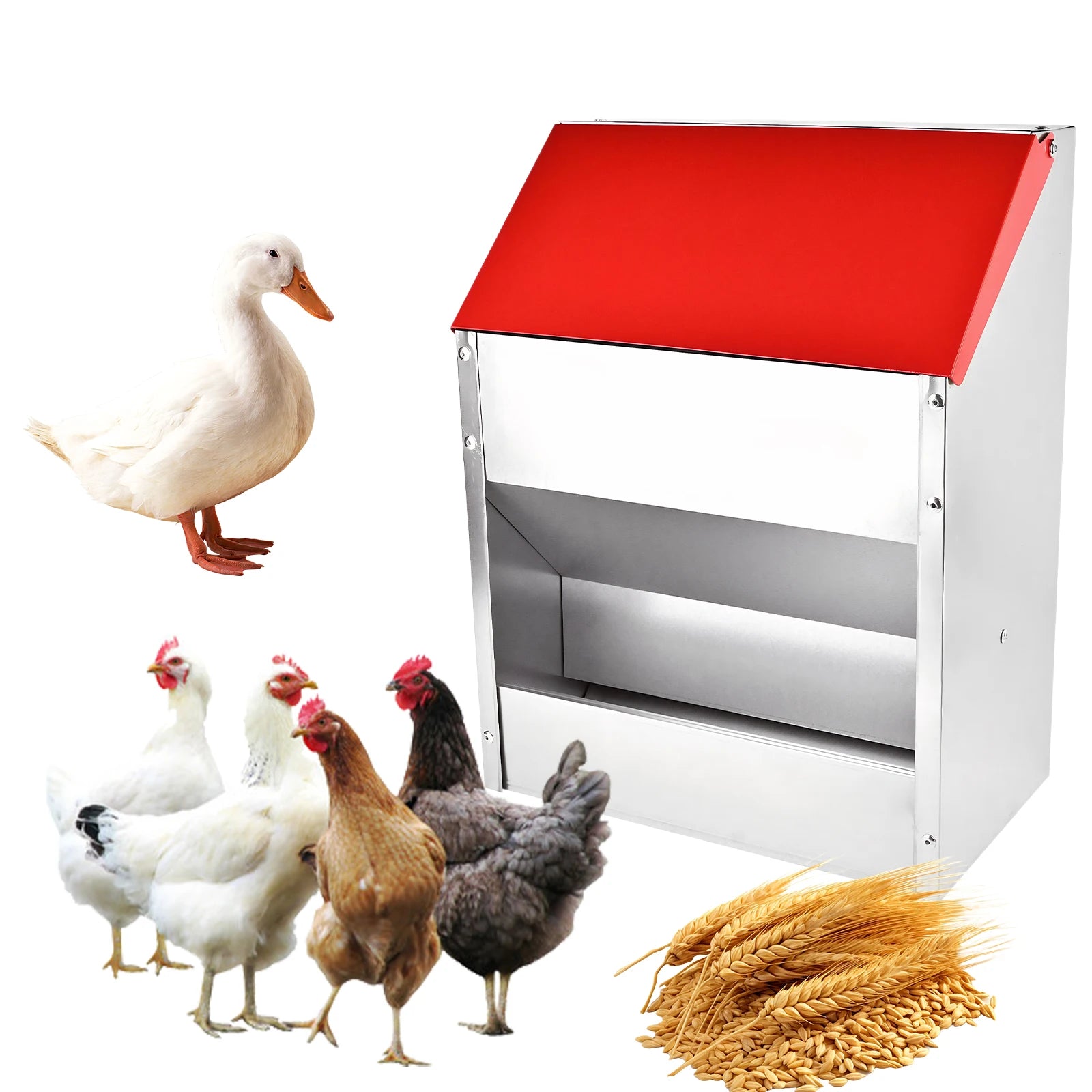 10Lbs Galvanized Steel Poultry Chicken Feeder Weatherproof Lid for Chickens Duck