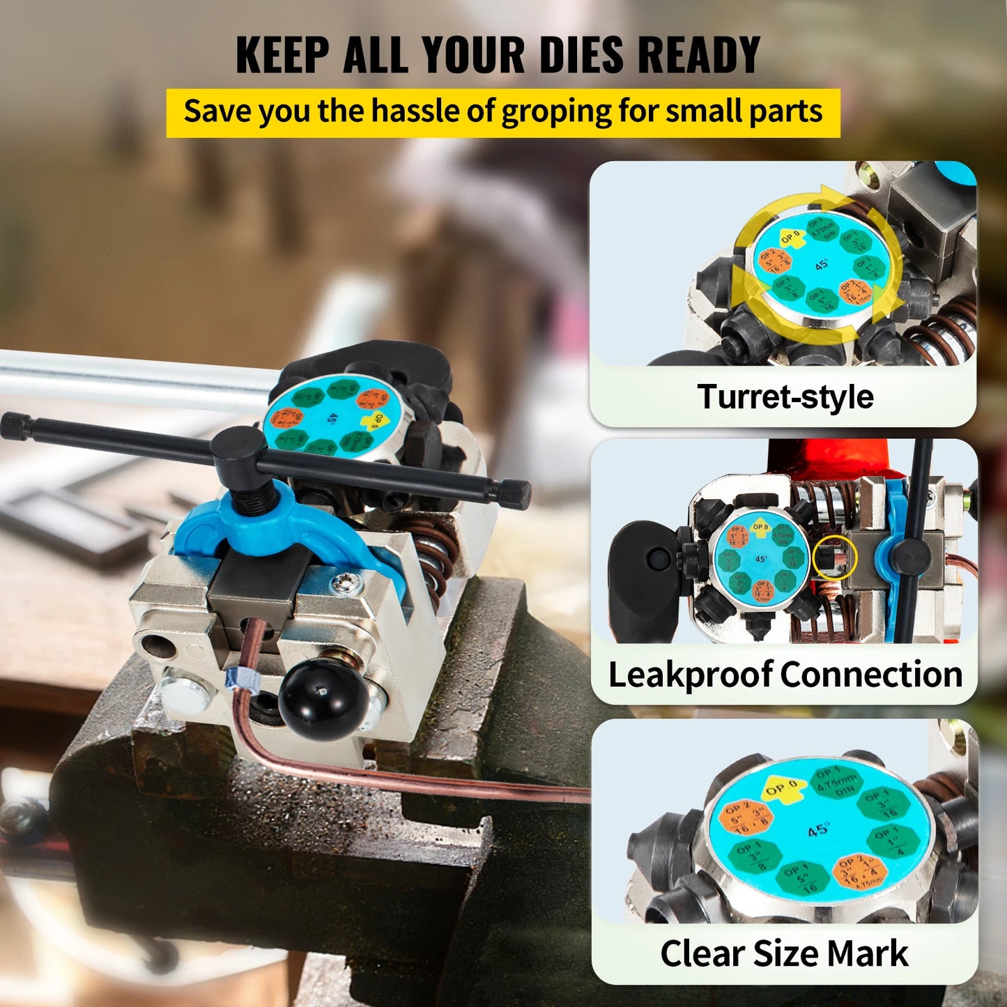  Brake Line Flaring Tool 45° Double Flares for 3/16" 1/4" 5/16" 3/8" Tube Size Suitable for Soft Metal of Copper Lines