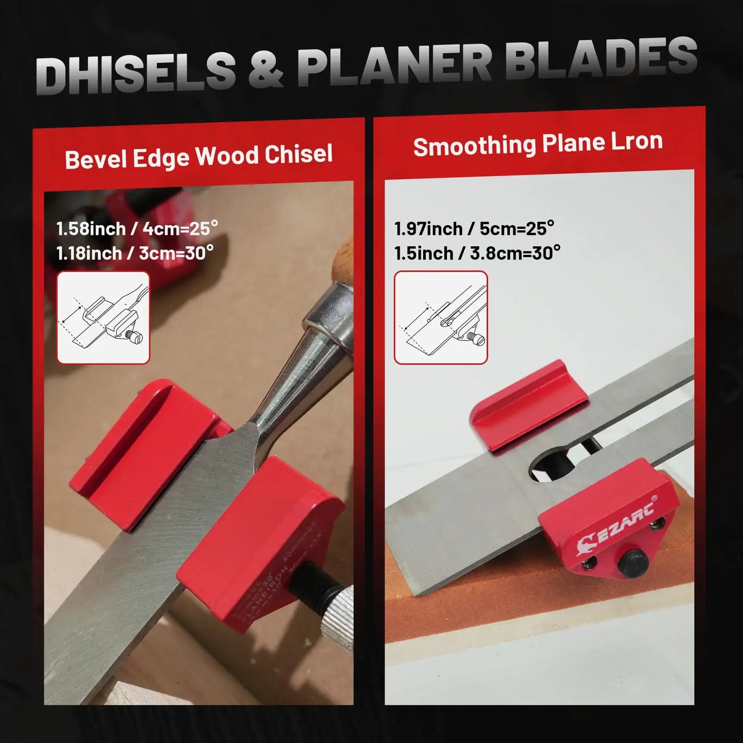 EZARC Honing Guide Chisel Sharpening Jig For Chisels 1/8” to 1-7/8” & Planer Blades 1-3/8” to 3-1/8”, Adjustable Angle Guide Sharpener