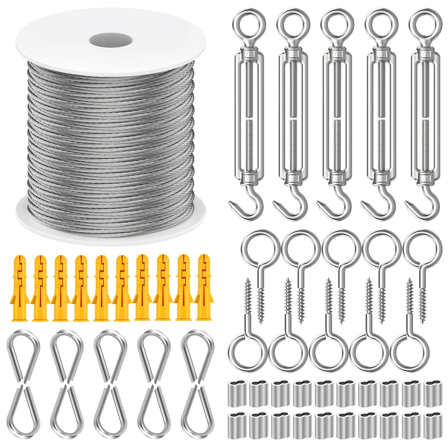 Garden Wire For Climbing Plants, Heavy Duty 304 Stainless Steel Cable Rope Kit With M5 Turnbuckle Wire Tensioner