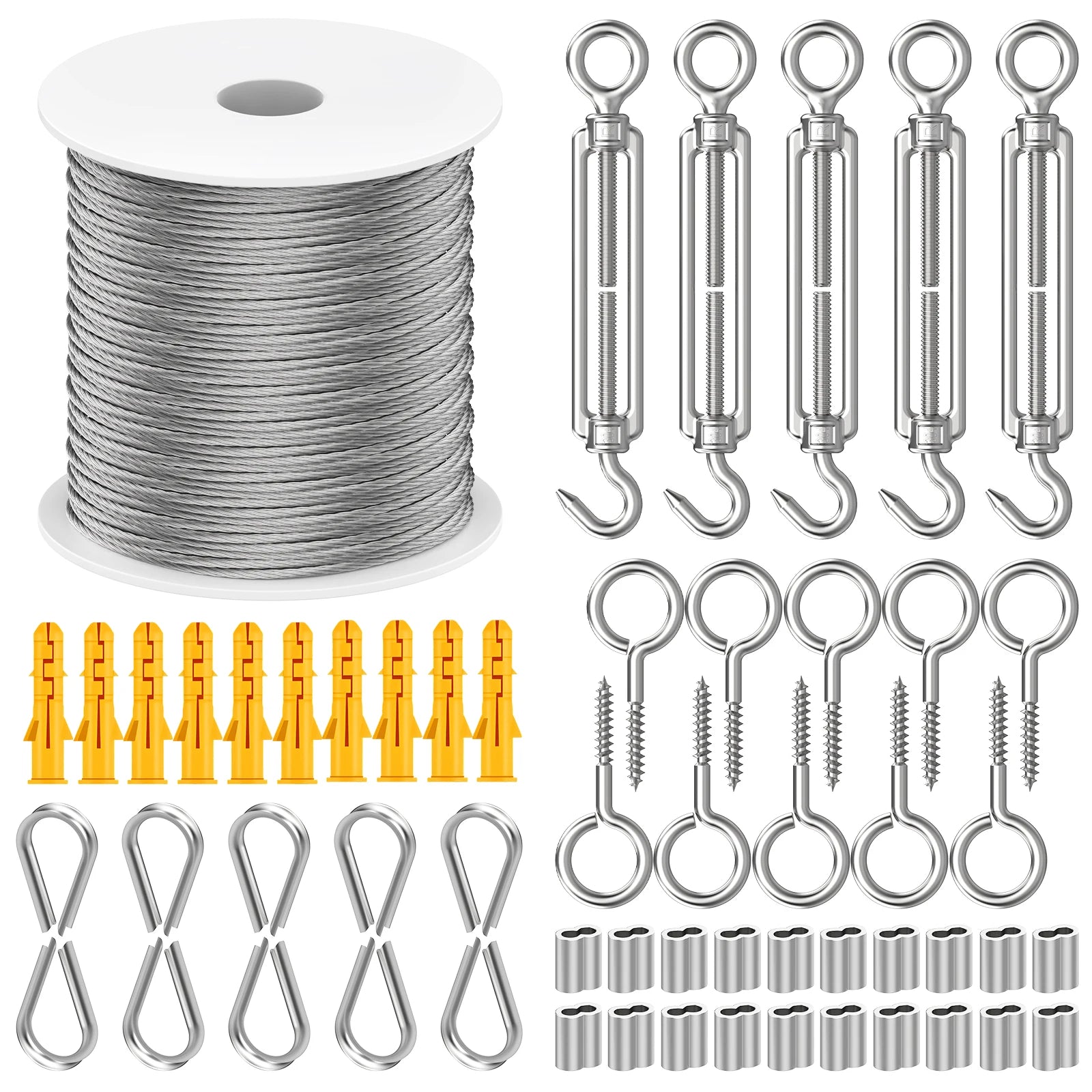 Garden Wire For Climbing Plants, Heavy Duty 304 Stainless Steel Cable Rope Kit With M5 Turnbuckle Wire Tensioner
