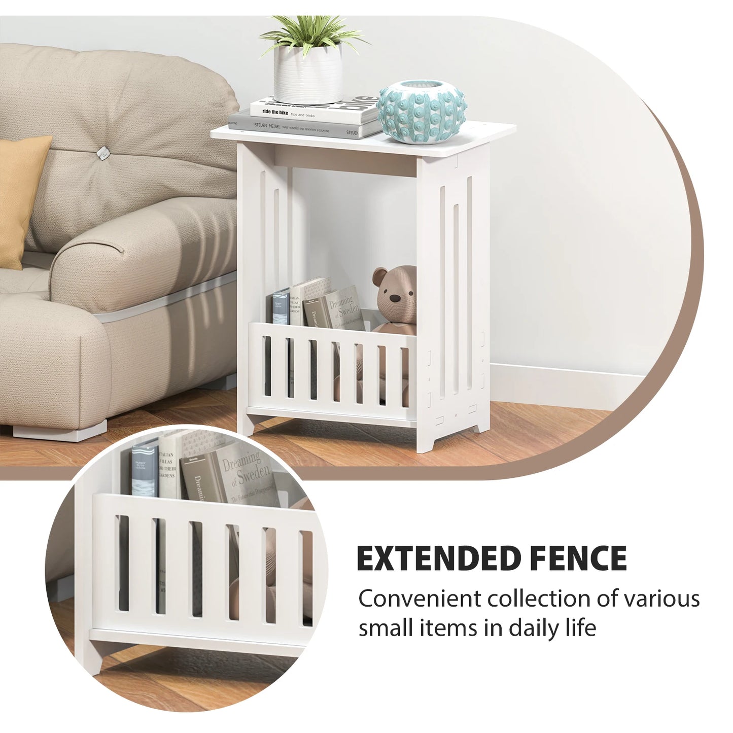 White Modern Bedside Table Cabinet Nightstand Wooden Sofa Side Table, Small Narrow Side End Table Cabinet