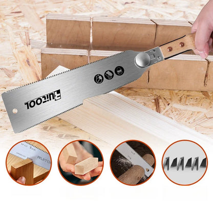 SK-5 Steel Blade Flexible Wood Working Pull Hand Saw, Ergonomic Design Keyless Blade Change Perfect For Woodworking