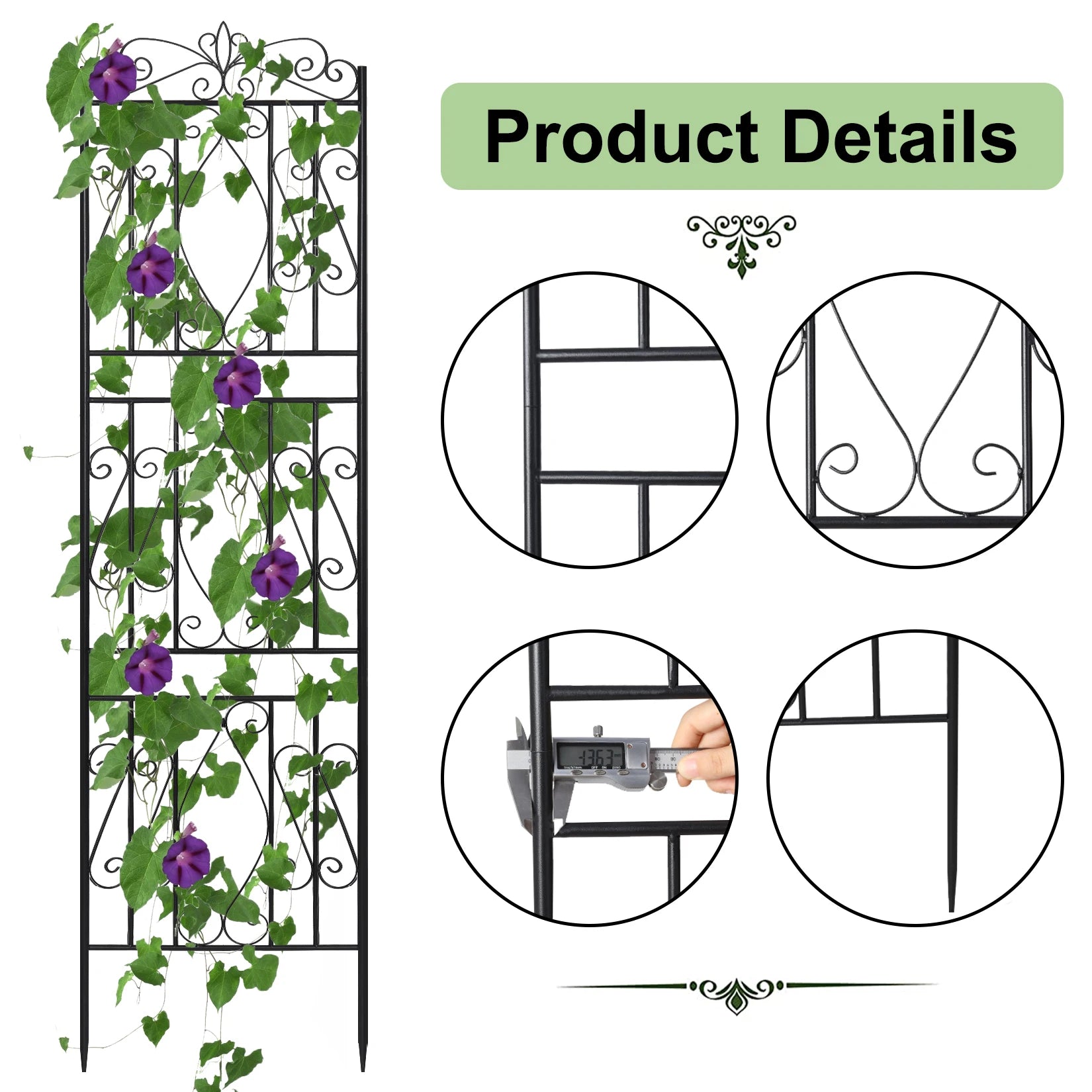 Pack Of 2 Tall Garden Trellis for Climbing Plants Metal Plant Support Fence Rustproof 