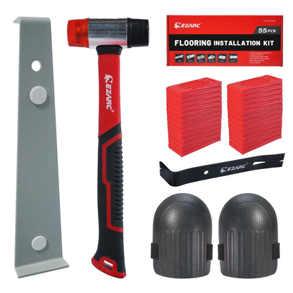 EZARC 55PCS Flooring Tools for Vinyl Plank & Laminate with Heavy Duty Pull Bar, Tapping Block, Knee Pads, Nail Puller, Spacers