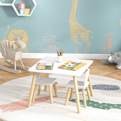AIYAPLAY 3 Piece Toddler Table and Chair Set, Kids Desk and 2 Chairs Set w/ Bunny Ear Backrest, for Nursery, Playroom