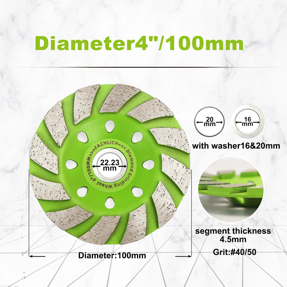  FACHLICH Diamond Grinding Wheel Stone Brick Granite Concrete Polishing Disc Cup Wheel Abrasive Tools 100 / 115 / 125MM
