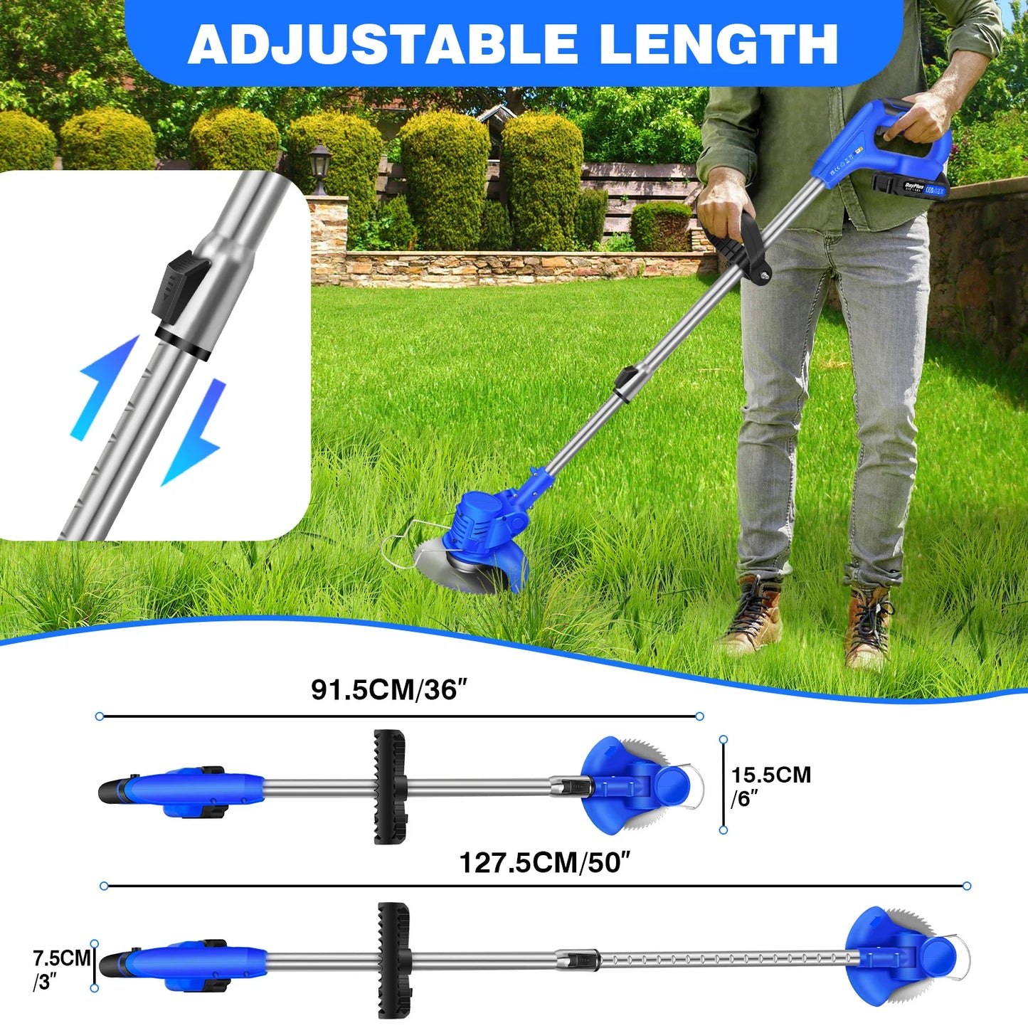 Electric Garden Cordless Strimmer Lawn Kit With Blades, Detachable Grass Trimmer with 21V Li-Ion Batteries & Charger