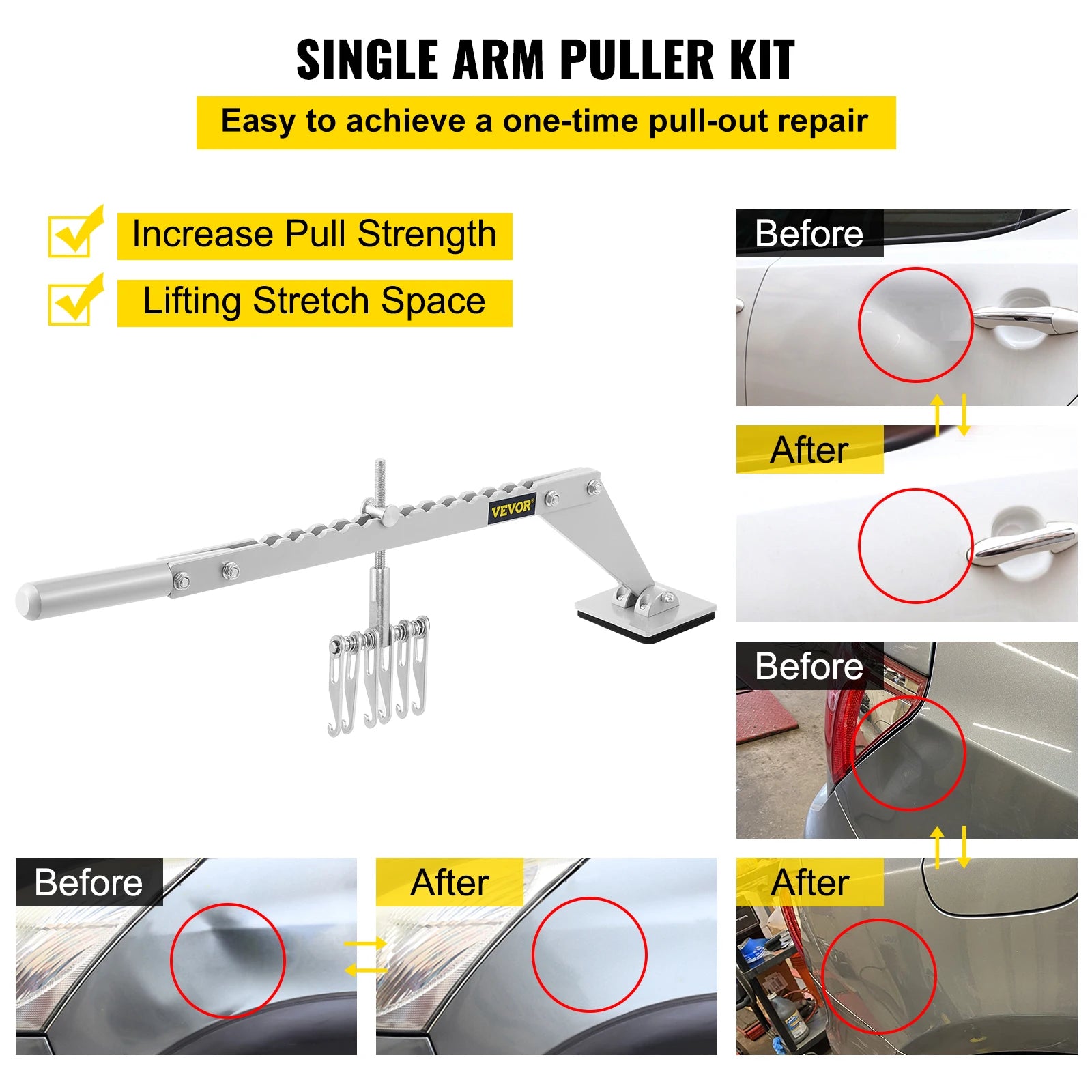 Dent Pull Bar 6 Claw Hook Dent Puller Single Leg Levelling Portable Dent Pull Bar Aluminum Alloy for Car Dent Repairing