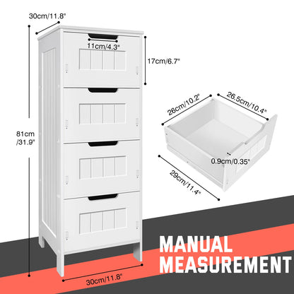 Bathroom Storage Cabinet 4 Drawers Floor Standing Modern Waterproof Bathroom Cabinet Space Saver Home Furniture Cabinet PVC