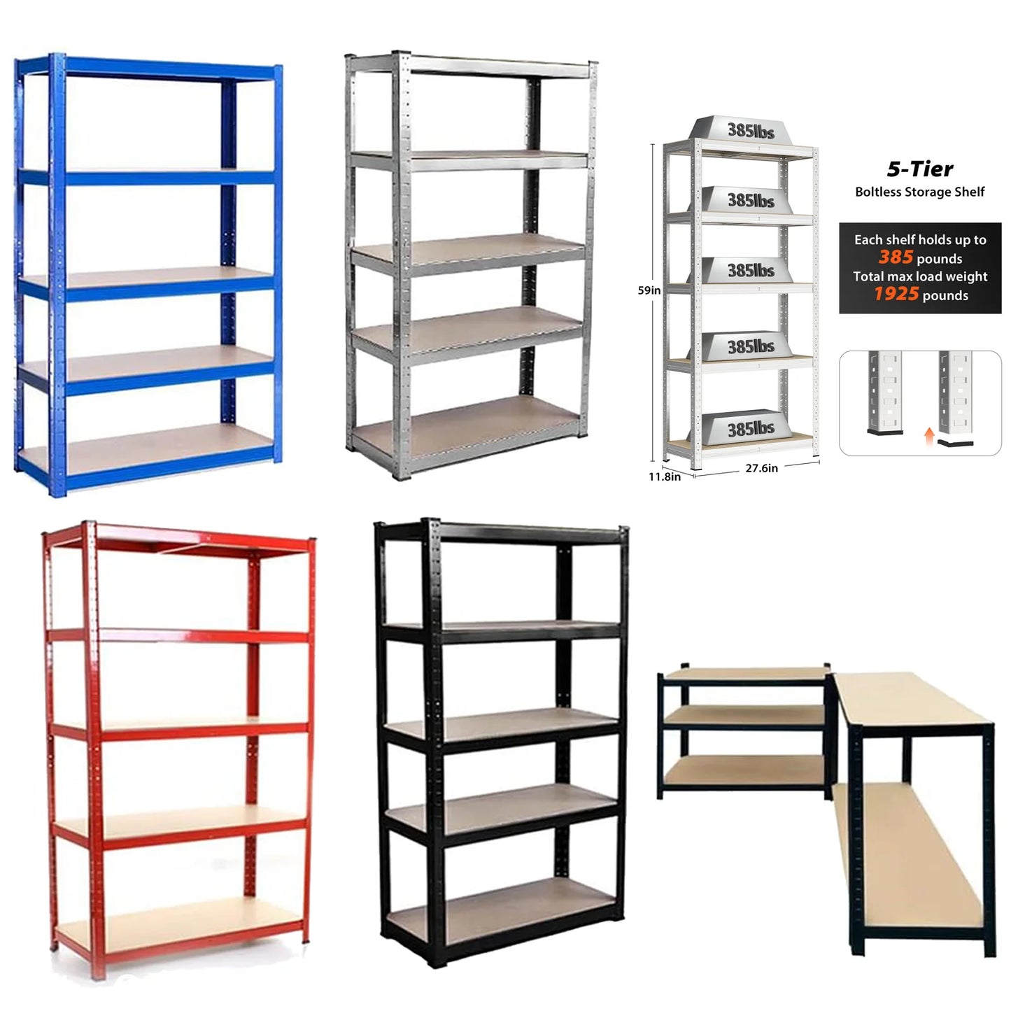 Heavy Duty 5 Tier Garage Shelving Unit Shed Warehouse Workshop Office Storage Shelves Metal Racking, Adjustable