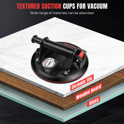 Set of 2 Suction Cup Lifters Glass Suction Cups With Pressure Gauge, Tile Lifter Vacuum Suction, Max. Load Capacity 400Kg