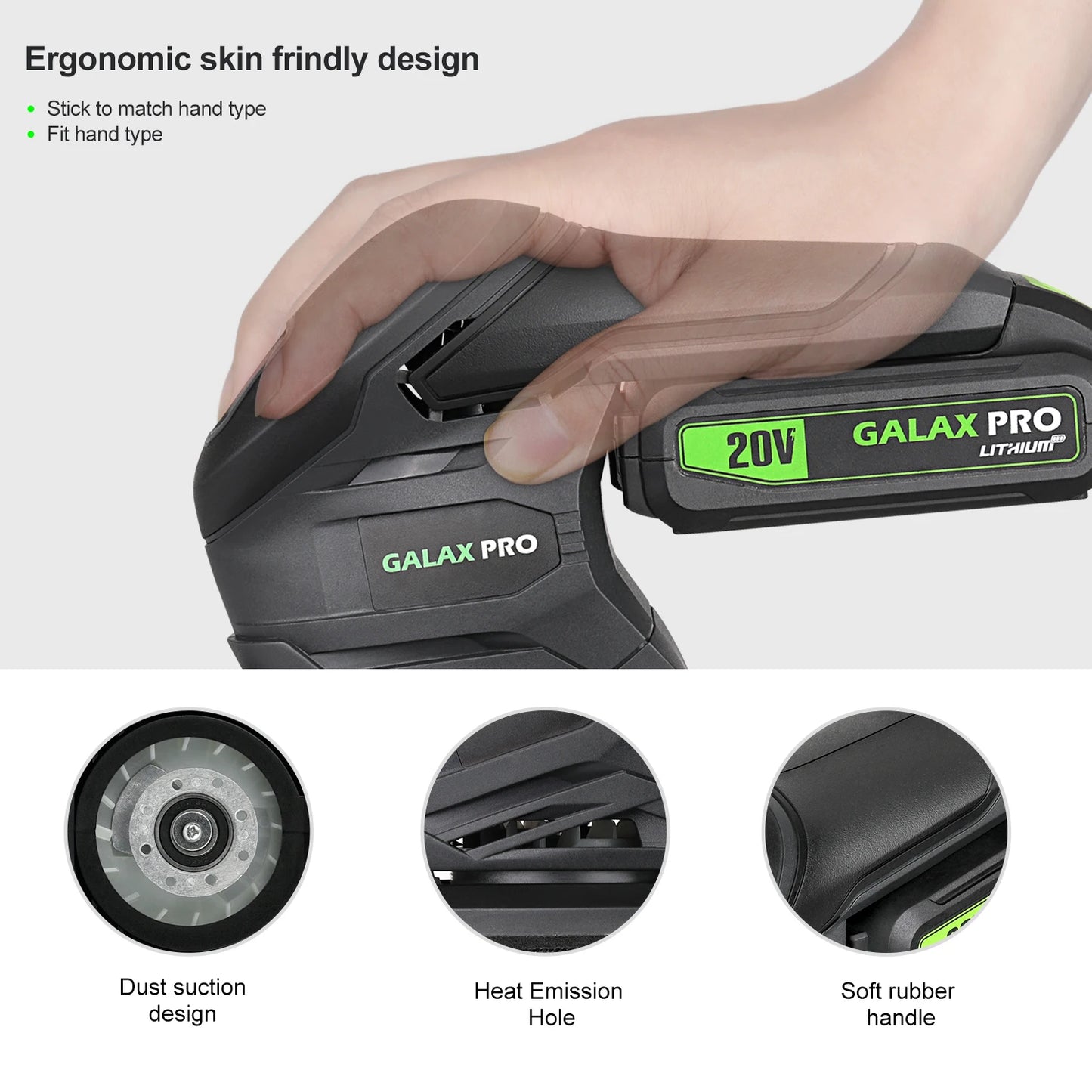GALAX PRO Cordless Detail Sander 20V Copper Motor 12000 RPM Electric Orbital Sander for Woodworking Detail Sanding 20 Sandpapers