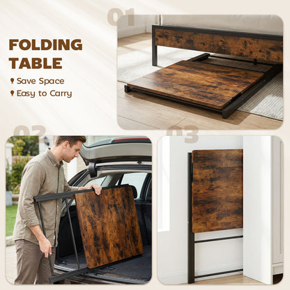 Compact Folding Desk for Small Spaces | Upper Storage Shelf | X-Frame | Melamine Surface | Curved Corners | Folds to 4.5cm | 86x66x82cm | Rustic Brown