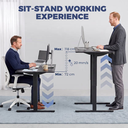 Electric Sit-Stand Desk | Black or White | 120x60cm | Height 72–118cm | LED Panel | 3 Memory Presets | Anti-Collision | Child Lock | 2 Cable Holes | 70kg | 20,000-Cycle Motor