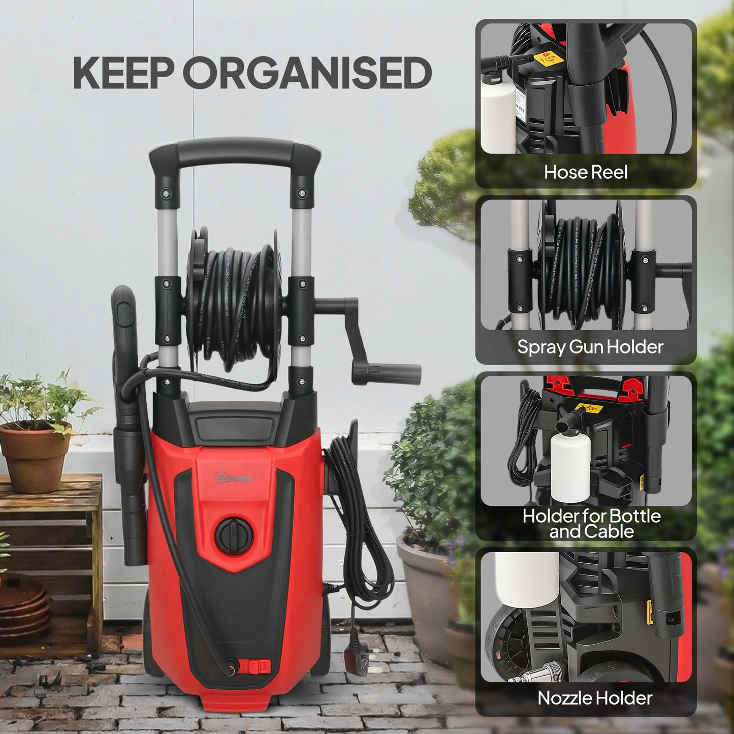 Outsunny 150-Bar Pressure Washer, with Accessories - Red/Black