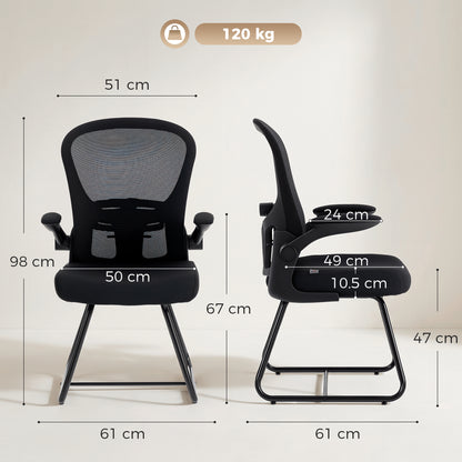 Mesh Office Reception Chair | Flip-Up Arms | Lumbar Support | Steel Base | Black | 120kg | 921-957V70BK