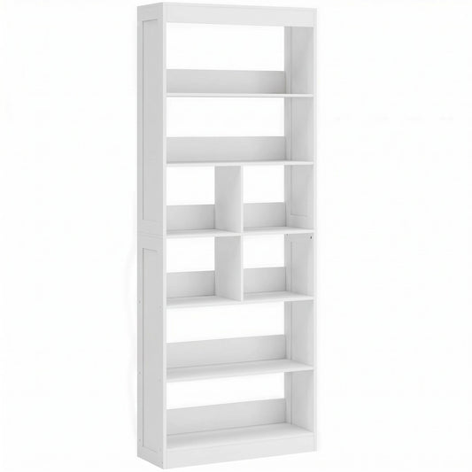 6-Tier Bookcase | 4 Open Shelves & 4 Cubes | 180cm Tall | Anti-Tip Hardware & Back Baffles | Water & Scratch-Resistant Melamine | 35kg Total 5kg Per Tier | 68x24x180cm | White