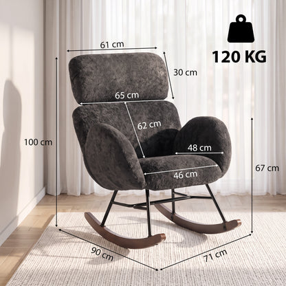 Rocking Chair | Dark Grey Velvet Upholstery with Adjustable 8 cm Headrest, 105° Glide & High-Density Foam | Walnut Base | 120 kg