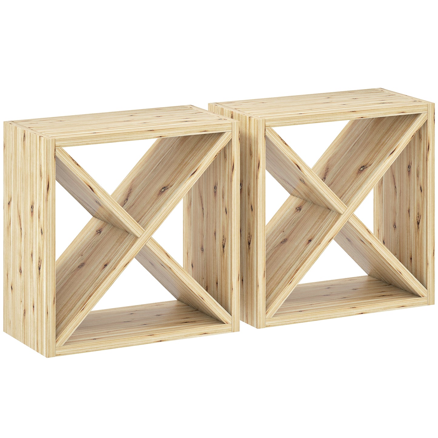 Set of 2 Wooden Wine Rack, X-Shaped Square Tabletop Storage Holder for 24 Bottle, Natural Wood