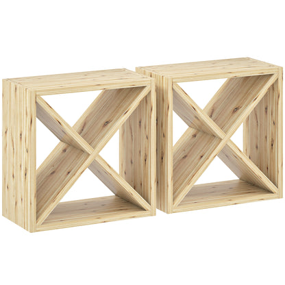 Set of 2 Wooden Wine Rack, X-Shaped Square Tabletop Storage Holder for 24 Bottle, Natural Wood
