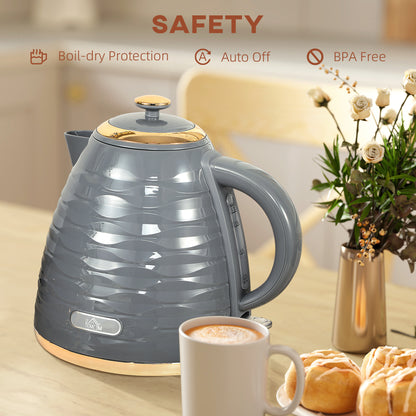 Electric Kettle, 1.7L, Fast Boil, 3kW Water Kettle with Removable Washable Anti-scale Filter, Auto Shut-off, 360° Swivel, BPA Free - Grey