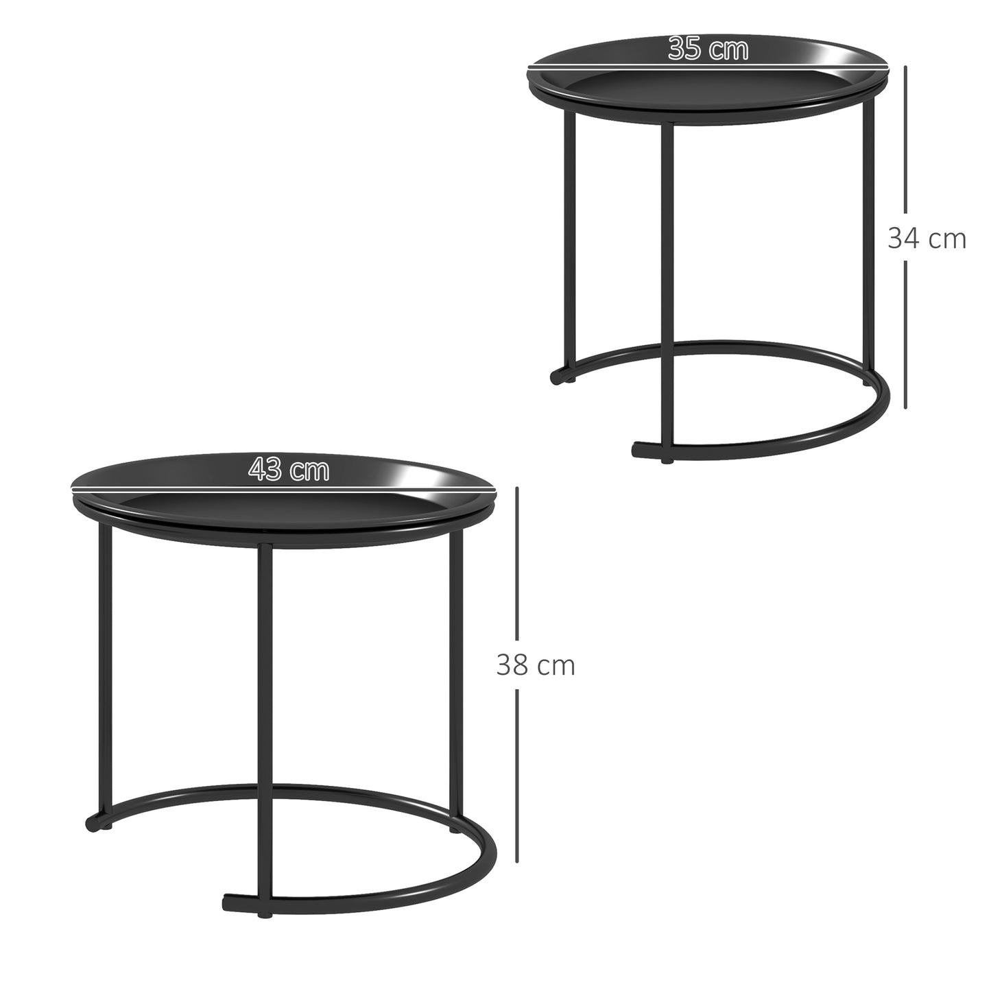 Nesting Tables Set of 2, Side End Table with Removable Tabletop Tray and Steel Frame for Living Room, Bedroom, White