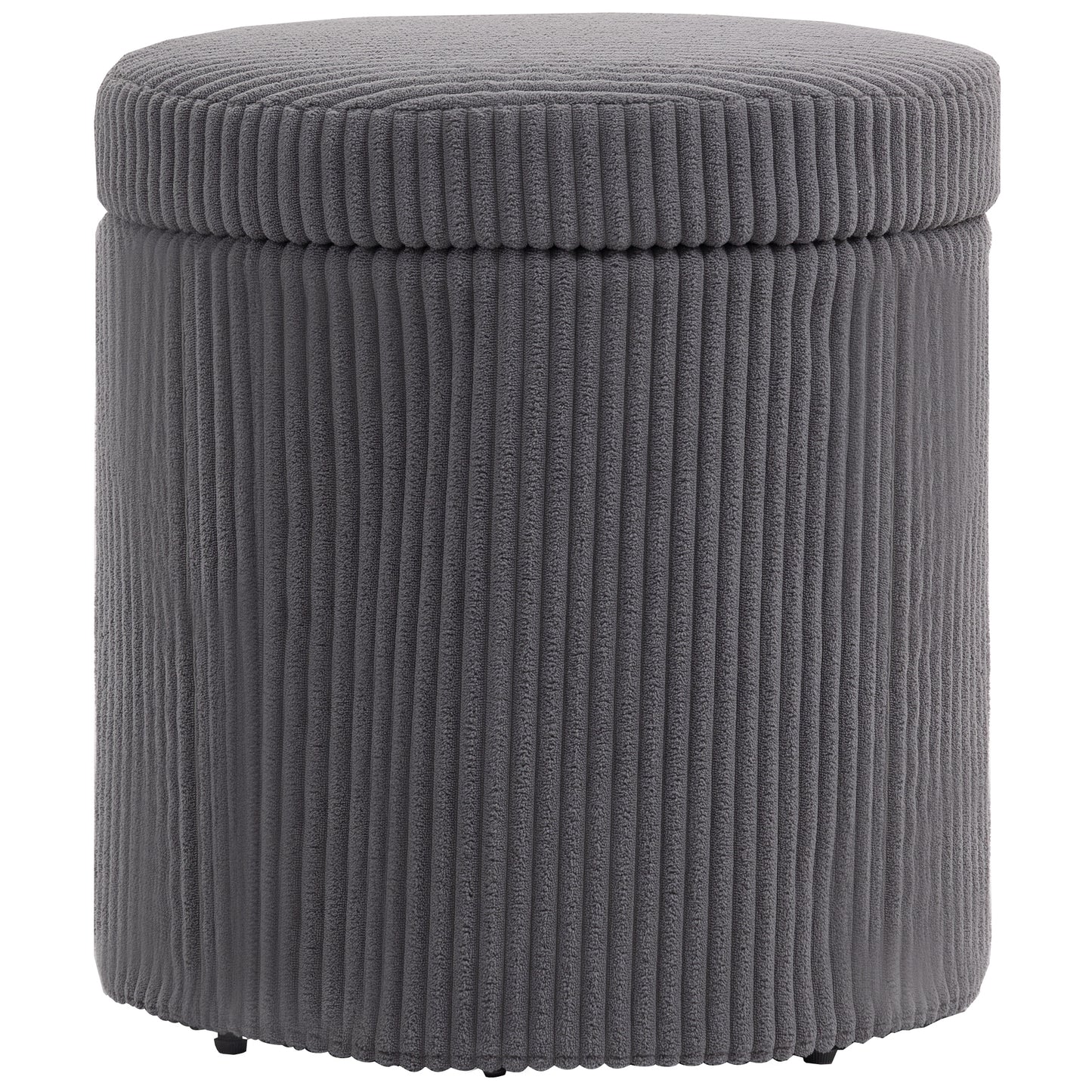 40cm Round Storage Ottoman, Corduroy Footstool with Removable Lid and Legs, Vanity Stool for Living Room, Bedroom, Grey