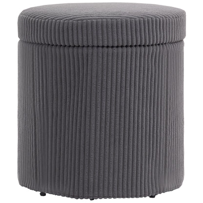 40cm Round Storage Ottoman, Corduroy Footstool with Removable Lid and Legs, Vanity Stool for Living Room, Bedroom, Grey