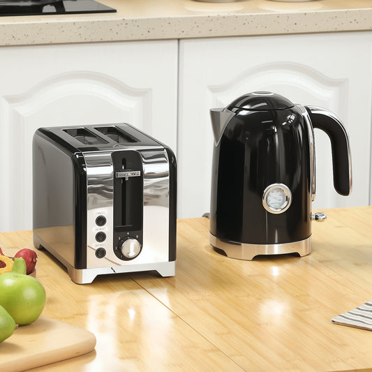 Retro Toaster and Kettle Set - Black / Cream