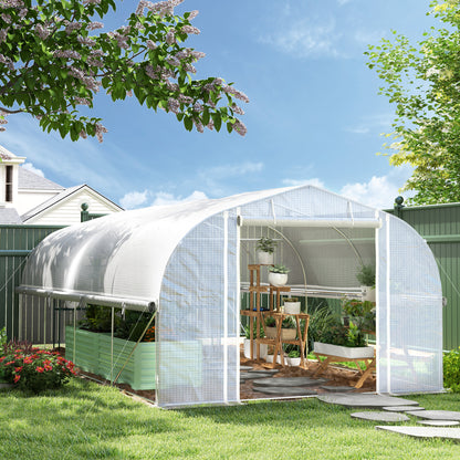 6 x 3 x 2m Walk-in Polytunnel Greenhouse, Zipped Roll Up Sidewalls, Mesh Door, 8 Mesh Windows, Tunnel Warm House Tent, Complimentary Plant Labels and Gloves, White