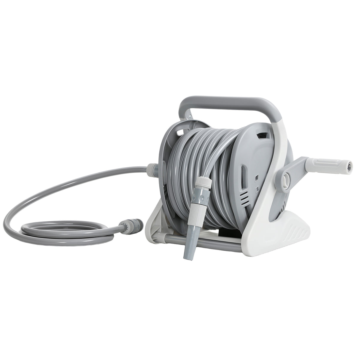 2-in-1 Wall Mounted & Portable Garden Hose Reel | 20+2m | Burst-Proof Hose | 2-Pattern Spray Nozzle | Crank Handle | Rust-Proof PVC | Grey